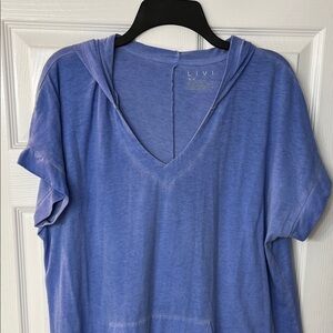 Livi Women's Blue V-Neck Hooded Tee